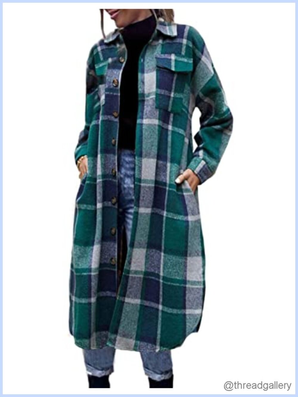 Wool Blend Plaid Shacket Button Down Shirt Jacket Coat